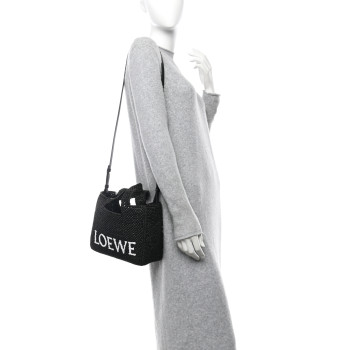LOEWE Raffia Small Paula's Ibiza Logo Tote Black White