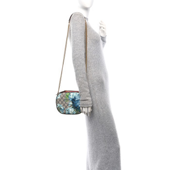 GUCCI GG Supreme Monogram Blooms Mini Chain Shoulder Bag Beige Blue Navy Hibiscus Red