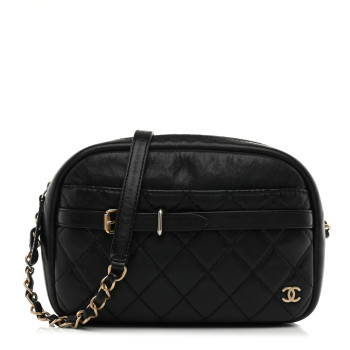 CHANEL Lambskin Quilted Medium Buckle Camera Case Bag Black