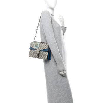 GUCCI GG Supreme Monogram Blooms Small Dionysus Shoulder Bag Beige Navy Vintage Blue