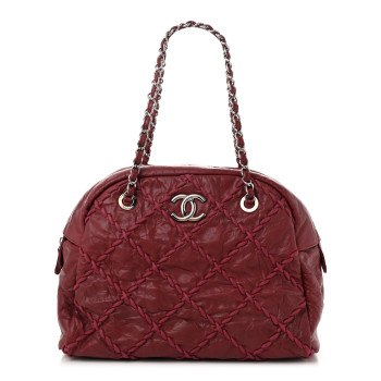 CHANEL Crinkled Calfskin Ultra Stitch Bowling Bag Red