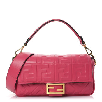 FENDI Nappa FF 1974 Embossed Baguette Lampone