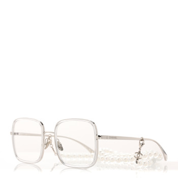 CHANEL Metal Removable Pearl Chain Square Eyeglasses 2195-S Silver