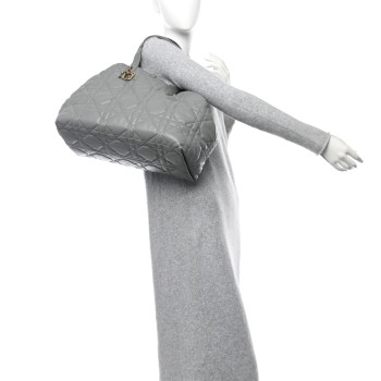 CHRISTIAN DIOR Calfskin Macrocannage Medium Toujours Grey