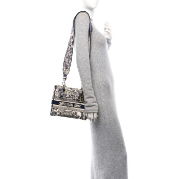 CHRISTIAN DIOR Canvas Toile De Jouy Embroidered Medium Lady D-Lite Navy