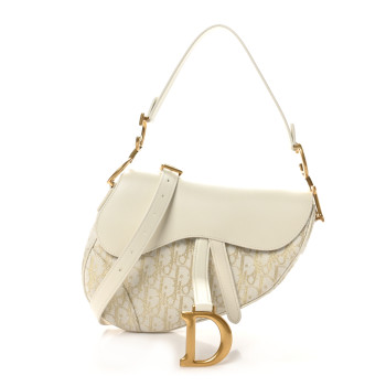 CHRISTIAN DIOR Oblique Smooth Calfskin Saddle Bag With Strap Latte