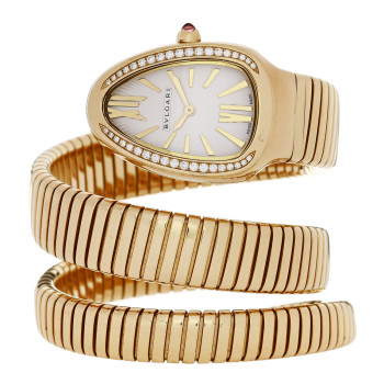 BULGARI 18K Yellow Gold Diamond Bezel 35mm Serpenti Double Spiral Quartz Watch