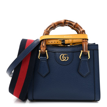 GUCCI Textured Dollar Calfskin Web Mini Diana Tote Bag Royal Crop