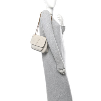 SAINT LAURENT Crinkled Calfskin Matelasse Monogram Baby Niki Chain Satchel Crema Soft
