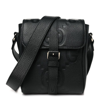 GUCCI Piuma Calfskin Jumbo GG Embossed Small Messenger Bag Black