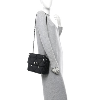 VALENTINO GARAVANI Nappa Monochrome Medium Roman Stud Shoulder Bag Black
