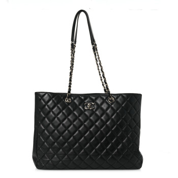 CHANEL Calfskin Quilted Large CC Shopping Tote Black