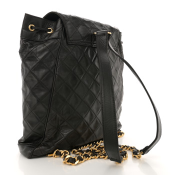CHANEL Lambskin Quilted Drawstring Backpack Black