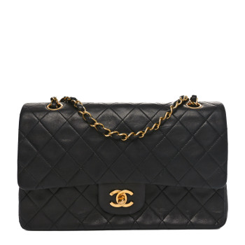 CHANEL Lambskin Quilted Medium Double Flap Black