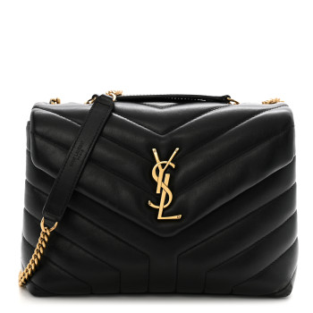 SAINT LAURENT Calfskin Y Quilted Monogram Small Loulou Chain Satchel Black