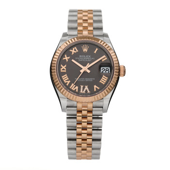 ROLEX Stainless Steel 18K Everose Gold Diamond 31mm Oyster Perpetual Datejust Watch Dark Rhodium Roman 278271