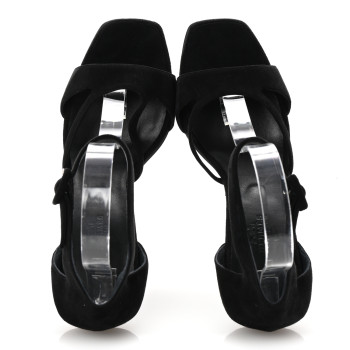 HERMES Suede Goatskin Gemma 95 Sandals 39 Black