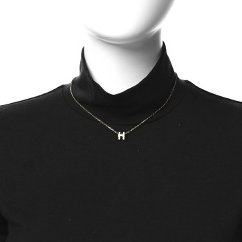 HERMES Lacquered Rose Gold Mini Pop H Pendant Necklace White