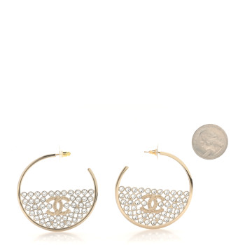 CHANEL Crystal CC Hoop Earrings Gold