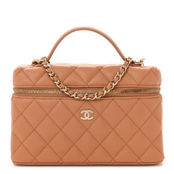 CHANEL Caviar Quilted Top Handle Slim Vanity With Chain Brown
