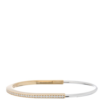 TIFFANY 18K Yellow White Gold Diamond Narrow Tiffany Lock Half Pave Bangle Bracelet