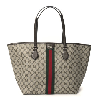 GUCCI GG Supreme Monogram Calfskin Web Large Ophidia Tote Beige Dark Brown