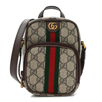 GUCCI GG Supreme Monogram Web Mini Ophidia Double Zip Messenger Bag Beige New Acero