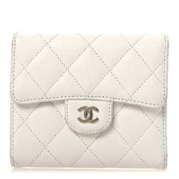 CHANEL Caviar Quilted Compact Flap Wallet White