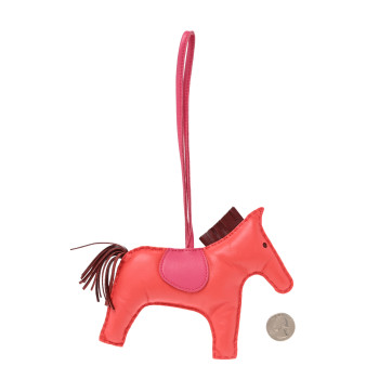 HERMES Milo Lambskin Grigri Rodeo Horse Bag Charm GM Rouge Indien Rubis Rose Mexico