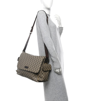 GUCCI GG Plus Monogram Messenger Diaper Bag Dark Brown