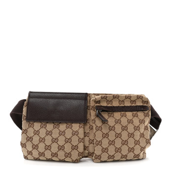 GUCCI GG Monogram Double Pocket Belt Bag Dark Brown