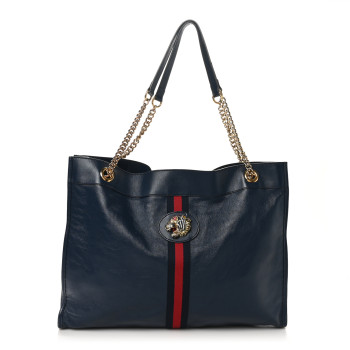 GUCCI Calfskin Web Large Rajah Chain Tote Blue