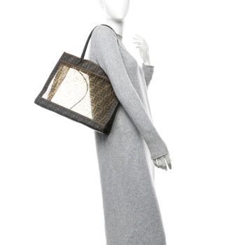 FENDI Mesh Glazed Fabric FF 1974 Tote Tobacco