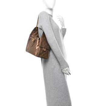 CHANEL Metallic Caviar Quilted Small Chanel 25 Handbag Bronze