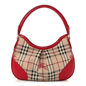 BURBERRY Haymarket Check Small Hernville Hobo Red