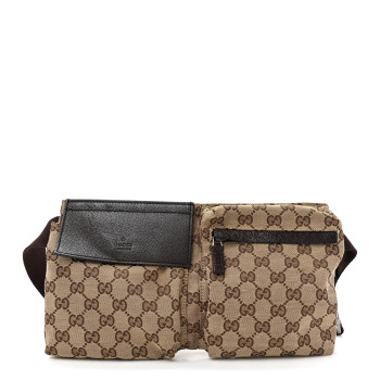 GUCCI GG Monogram Double Pocket Belt Bag Dark Brown