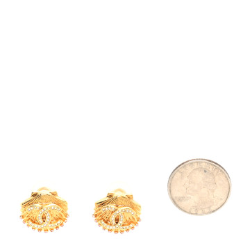CHANEL Crystal CC Shell Clip On Earrings Gold