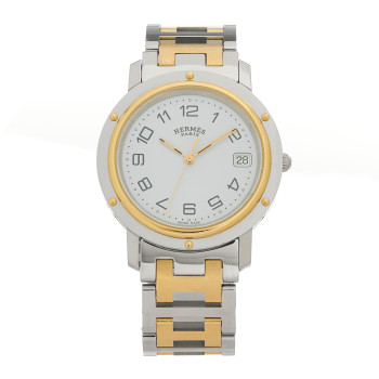 HERMES Stainless Steel 36mm Clipper Quartz Watch White