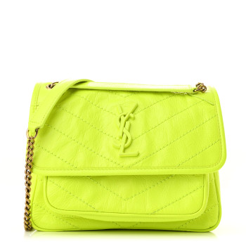 SAINT LAURENT Crinkled Calfskin Matelasse Monogram Baby Niki Chain Satchel Flou Yellow