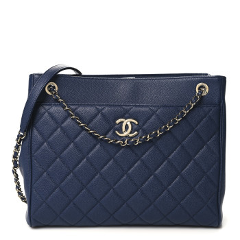 CHANEL Caviar Quilted In Out Flap Shopping Tote Navy