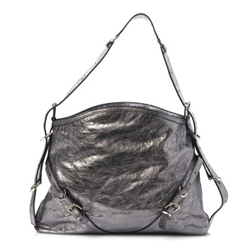 GIVENCHY Metallic Calfskin Medium Voyou Bag Silver
