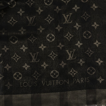 LOUIS VUITTON Silk Wool Monogram So Shine Shawl Marron