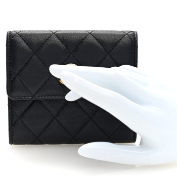 CHANEL Calfskin Quilted Pearl CC Medium Flap Wallet  Black