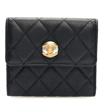 CHANEL Calfskin Quilted Pearl CC Medium Flap Wallet  Black