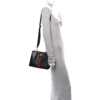 GUCCI Textured Calfskin Web Small Ophidia Tote Bag Black