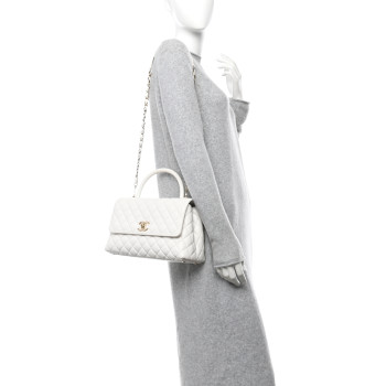 CHANEL Caviar Quilted Small Coco Handle Flap White