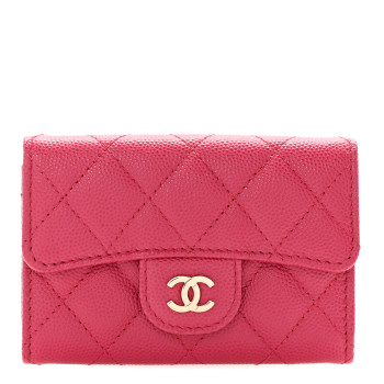 CHANEL Caviar Quilted Flap Card Holder Wallet Dark Pink