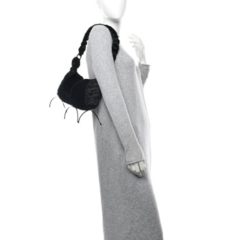 PRADA Satin Velvet Drawstring Shoulder Bag Black