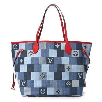 LOUIS VUITTON Denim Damier Monogram Patchwork Neverfull Blue Rouge