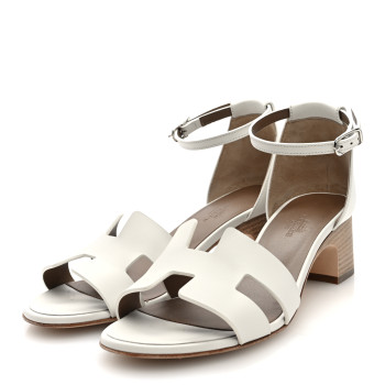HERMES Calfskin Encens 50 Sandals 37.5 White